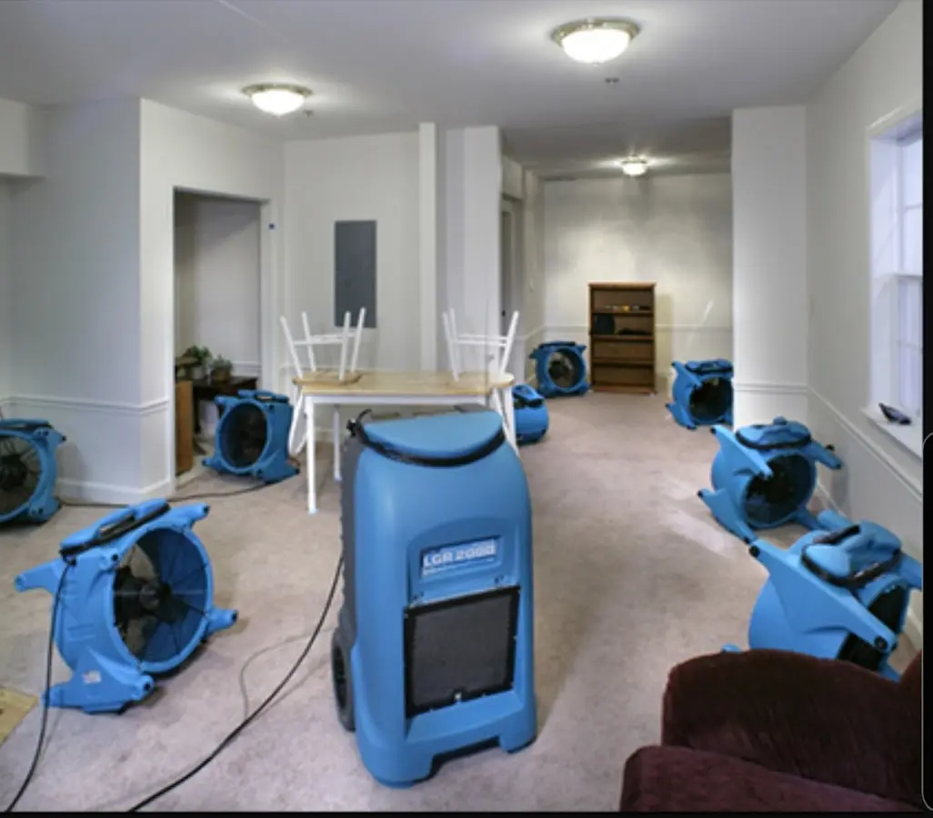 Air movers and dehumidifier setup for Water Damage Restoration in Reedsburg